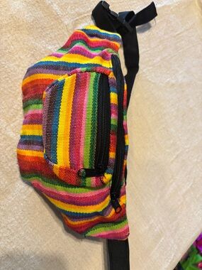 Multicolor Striped Fabric Fanny Pack